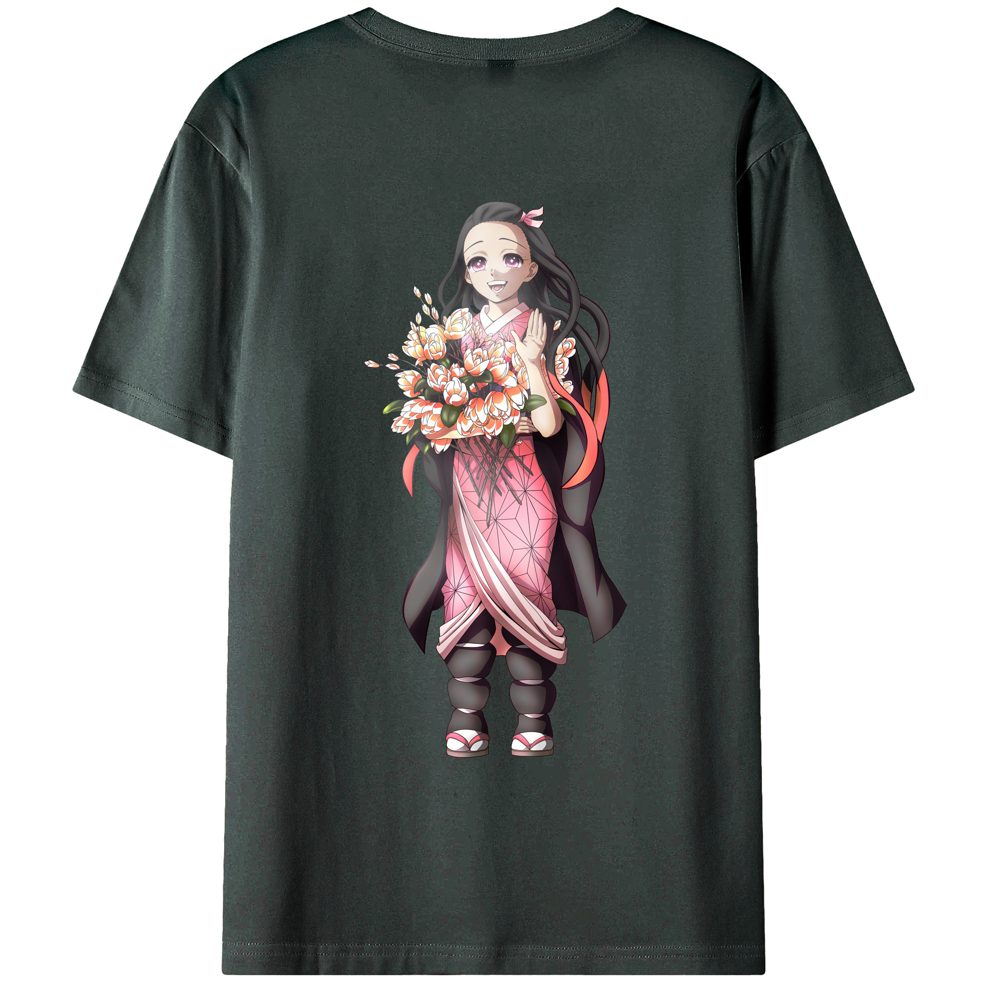 （画像用） 鬼滅の刃（きめつのやいば）竈門 禰󠄀豆子／かまど ねずこ Kamado Nezuko 綿100％ メンズ半袖Tシャツ（バックプリント） 通気性